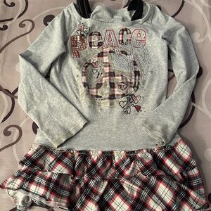 Justice Gray Plaid Peace Long Sleeve Shirt